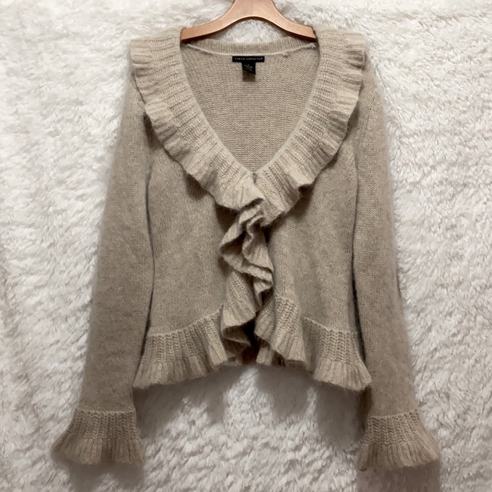 Sarah Spencer Beige Ruffled V-Neck Cardigan